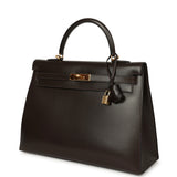 Vintage Hermes Kelly Sellier 35 Chocolat Box Calfskin Gold Hardware - Thumbnail View 5