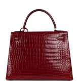 Vintage Hermes Kelly Sellier 28 Bordeaux Shiny Porous Crocodile Gold Hardware - Thumbnail View 4