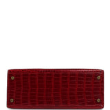 Vintage Hermes Kelly Sellier 28 Bordeaux Shiny Porous Crocodile Gold Hardware - Thumbnail View 6