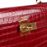 Vintage Hermes Kelly Sellier 28 Bordeaux Shiny Porous Crocodile Gold Hardware - Thumbnail View 7