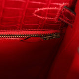 Vintage Hermes Kelly Sellier 28 Bordeaux Shiny Porous Crocodile Gold Hardware - Thumbnail View 8
