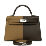 Hermes Casaque Kelly Sellier 20 Dune, Vert Loden Epsom Palladium Hardware - Thumbnail View 1