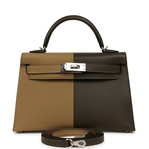 Hermes Casaque Kelly Sellier 20 Dune, Vert Loden Epsom Palladium Hardware