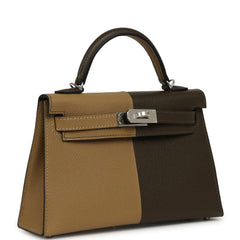 Hermes Casaque Kelly Sellier 20 Dune, Vert Loden Epsom Palladium Hardware