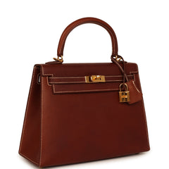 Pre-owned Hermes Kelly Sellier 25 Fauve Barenia Gold Hardware