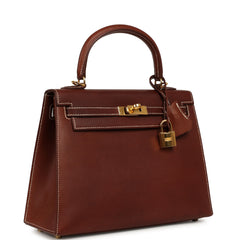 Pre-owned Hermes Kelly Sellier 25 Fauve Barenia Gold Hardware