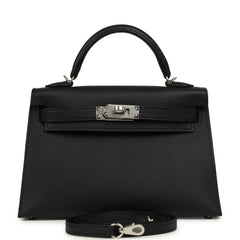 Hermes Kelly Sellier 20 Black Epsom Palladium Hardware