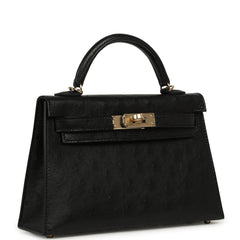 Hermes Kelly Sellier 20 Black Ostrich Permabrass Hardware