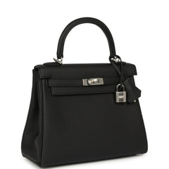 Hermes Kelly Retourne 25 Black Togo Palladium Hardware