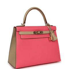 Hermes Special Order (HSS) Kelly Sellier 28 Rose Azalee, Trench Epsom Permabrass Hardware