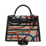 Pre-owned Hermes Kelly Sellier 32 Ficelle-Multicolor Toile De Camp Cavalcadour and Black Swift Palladium Hardware - Thumbnail View 1