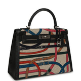 Pre-owned Hermes Kelly Sellier 32 Ficelle-Multicolor Toile De Camp Cavalcadour and Black Swift Palladium Hardware - Thumbnail View 2