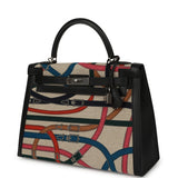 Pre-owned Hermes Kelly Sellier 32 Ficelle-Multicolor Toile De Camp Cavalcadour and Black Swift Palladium Hardware - Thumbnail View 5