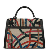 Pre-owned Hermes Kelly Sellier 32 Ficelle-Multicolor Toile De Camp Cavalcadour and Black Swift Palladium Hardware - Thumbnail View 4
