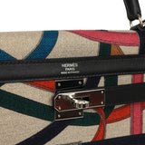 Pre-owned Hermes Kelly Sellier 32 Ficelle-Multicolor Toile De Camp Cavalcadour and Black Swift Palladium Hardware - Thumbnail View 7