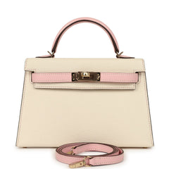 Hermes Special Order (HSS) Kelly Sellier 20 Craie, Rose Sakura Chevre