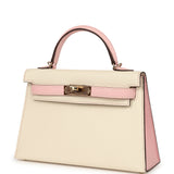Hermes Special Order (HSS) Kelly Sellier 20 Craie, Rose Sakura Chevre Mysore Permabrass Hardware - Thumbnail View 5