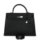 Vintage Hermes Kelly Sellier 35 Bleu Indigo Fjord Palladium Hardware - Thumbnail View 1