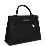 Vintage Hermes Kelly Sellier 35 Bleu Indigo Fjord Palladium Hardware - Thumbnail View 2