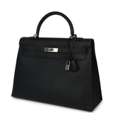 Vintage Hermes Kelly Sellier 35 Bleu Indigo Fjord Palladium Hardware - Thumbnail View 5