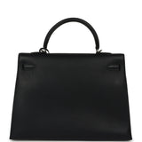 Vintage Hermes Kelly Sellier 35 Bleu Indigo Fjord Palladium Hardware - Thumbnail View 4