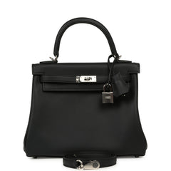 Hermes Kelly Retourne 25 Black Swift Palladium Hardware