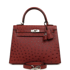 Hermes Kelly Sellier 25 Rouge H Ostrich Palladium Hardware