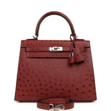 Hermes Kelly Sellier 25 Rouge H Ostrich Palladium Hardware - Thumbnail View 1