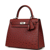 Hermes Kelly Sellier 25 Rouge H Ostrich Palladium Hardware - Thumbnail View 5