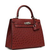 Hermes Kelly Sellier 25 Rouge H Ostrich Palladium Hardware - Thumbnail View 2