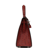 Hermes Kelly Sellier 25 Rouge H Ostrich Palladium Hardware - Thumbnail View 3