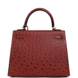 Hermes Kelly Sellier 25 Rouge H Ostrich Palladium Hardware - Thumbnail View 4