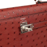 Hermes Kelly Sellier 25 Rouge H Ostrich Palladium Hardware - Thumbnail View 7