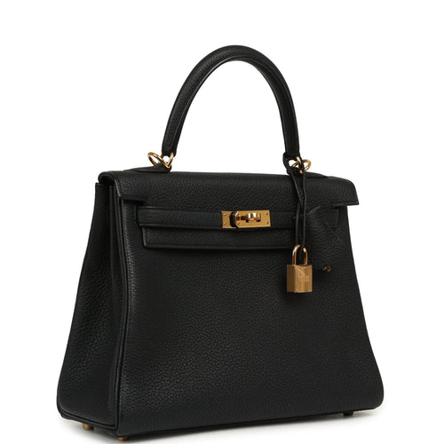 Pre-owned Hermes Kelly Retourne 25 Black Togo Gold Hardware