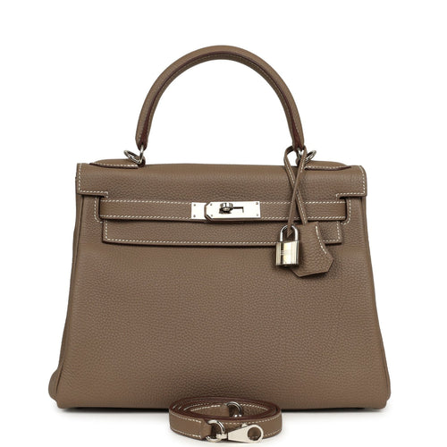 Pre-owned Hermes Kelly Retourne 28 Etoupe Togo Palladium Hardware