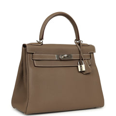 Pre-owned Hermes Kelly Retourne 28 Etoupe Togo Palladium Hardware