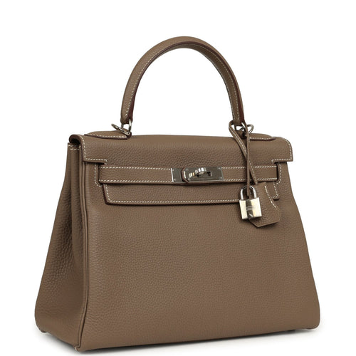 Pre-owned Hermes Kelly Retourne 28 Etoupe Togo Palladium Hardware