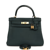 Pre-owned Hermes Kelly Retourne 28 Vert Cypress Togo, Matte Alligator Touch Gold Hardware - Thumbnail View 1