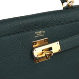 Pre-owned Hermes Kelly Retourne 28 Vert Cypress Togo, Matte Alligator Touch Gold Hardware - Thumbnail View 7