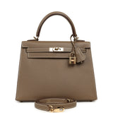 Pre-owned Hermes Kelly Sellier 25 Etoupe Verso Madame Permabrass Hardware - Thumbnail View 1