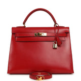 Vintage Hermes Kelly Sellier 32 Rouge Vif Box Gold Hardware - Thumbnail View 1