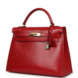 Vintage Hermes Kelly Sellier 32 Rouge Vif Box Gold Hardware - Thumbnail View 5
