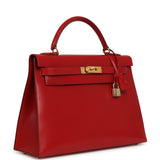 Vintage Hermes Kelly Sellier 32 Rouge Vif Box Gold Hardware - Thumbnail View 2