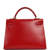 Vintage Hermes Kelly Sellier 32 Rouge Vif Box Gold Hardware - Thumbnail View 4
