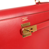 Vintage Hermes Kelly Sellier 32 Rouge Vif Box Gold Hardware - Thumbnail View 7