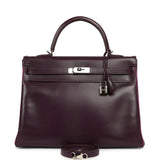 Pre-owned Hermes Kelly Retourne 35 Raisin Verso Box Palladium Hardware - Thumbnail View 1