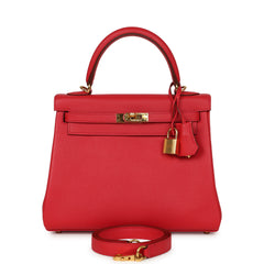 Pre-owned Hermes Kelly Retourne 25 Bougainvillea Epsom Gold Hardware