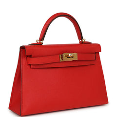 Pre-owned Hermes Kelly Sellier 20 Rouge de Coeur Madame Gold Hardware