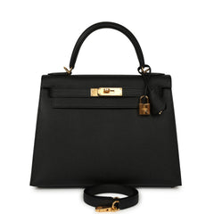 Hermes Kelly Sellier 28 Black Epsom Gold Hardware