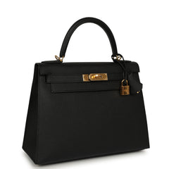 Hermes Kelly Sellier 28 Black Epsom Gold Hardware